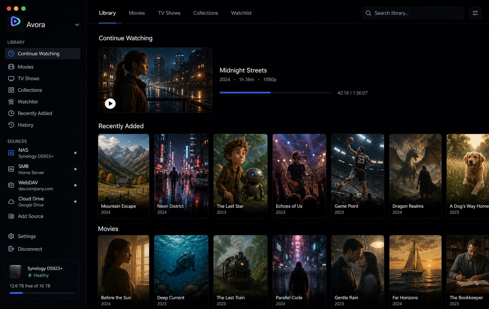 Avora media library interface